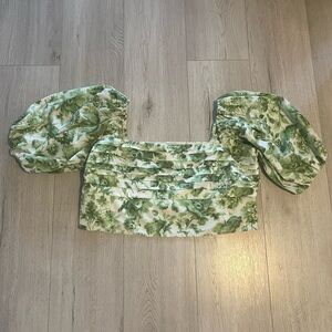 A&F Emerson Puff Sleeve Crop Top - Green Floral Blouse